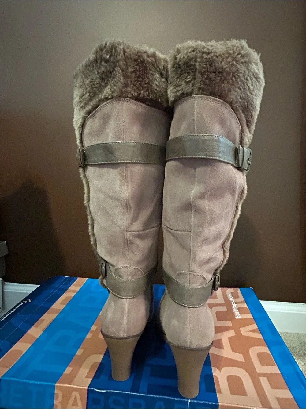 NIB BareTraps Aletta Faux Suede Faux Fur Lined Wedge Tall Boots Women's Size 8.5